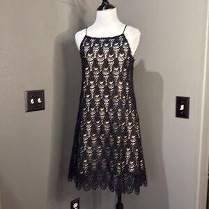 RnB Elegant Black Lace Mini Dress